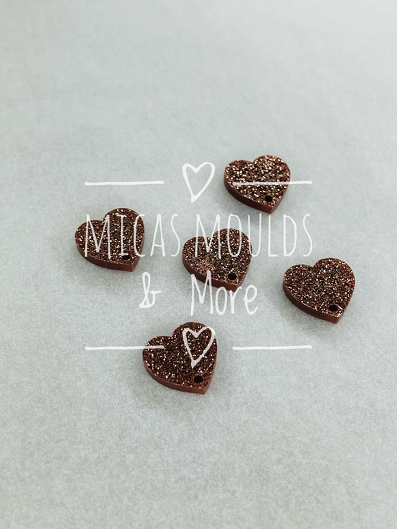 12mm Acrylic Earring Topper - Heart Bronze Glitter