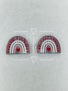 Acrylic Earring Components - Heart Rainbow Silver Glitter