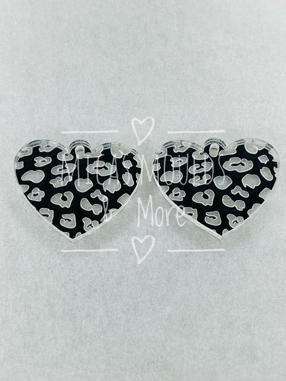 Acrylic Earring Components - Heart - Silver