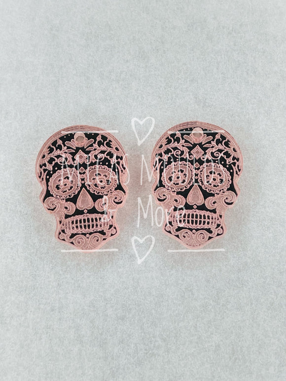 Acrylic Earring Components - Skull - Rose Gold