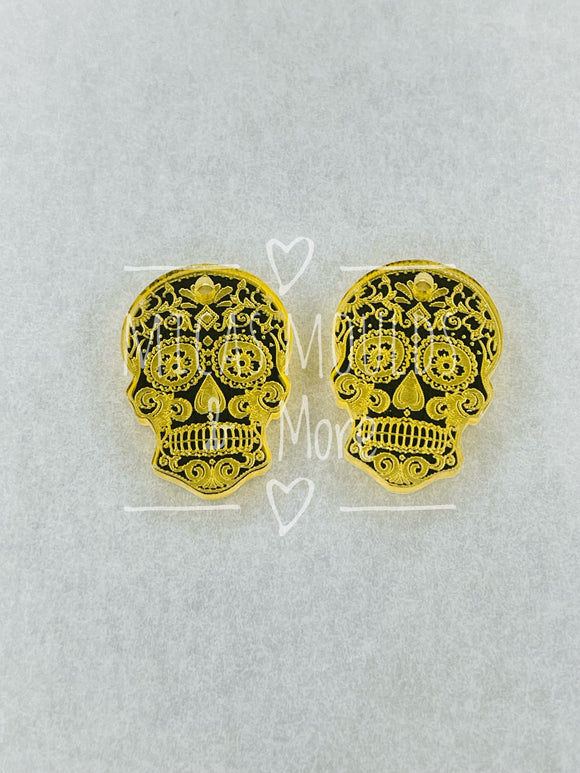 Acrylic Earring Components - Skull - Gold