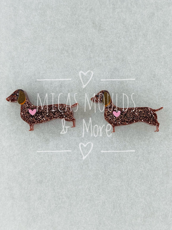 Acrylic Earring Studs - Sausage Dog - Heart (4 Pack)