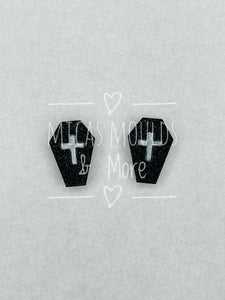 Acrylic Earring Studs - Coffin - Black Glitter (4 Pack)