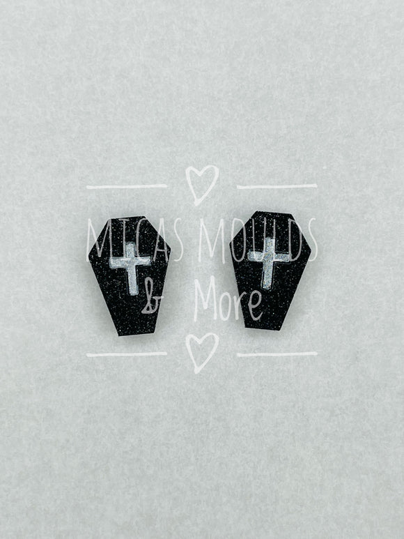 Acrylic Earring Studs - Coffin - Black Glitter (4 Pack)