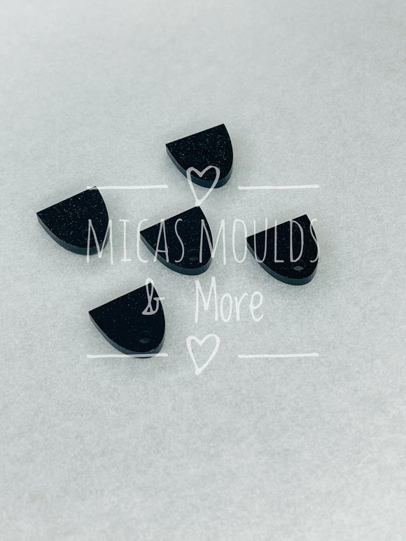 12mm Acrylic Earring Topper - Semi Oval Black Glitter