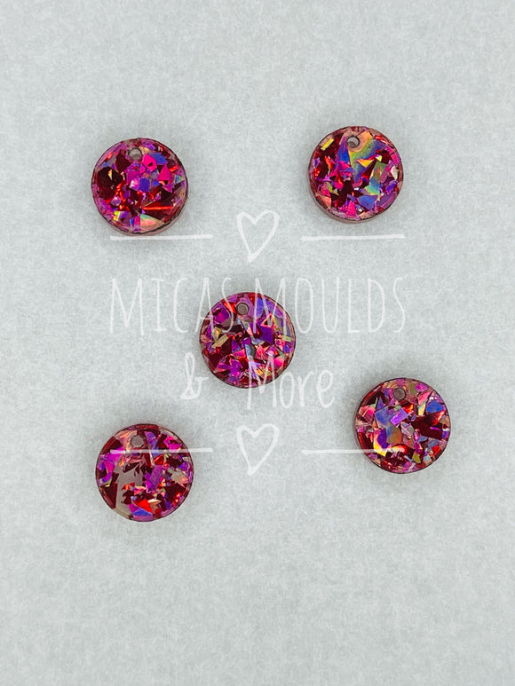 12mm Acrylic Earring Topper - Circle Pink Holo Chunky Glitter