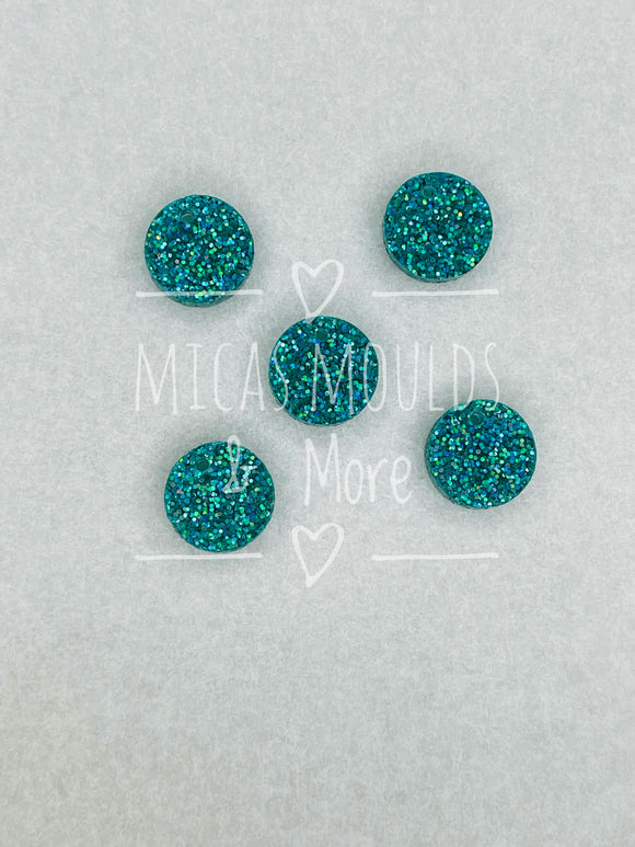 12mm Acrylic Earring Topper - Circle Aqua Glitter