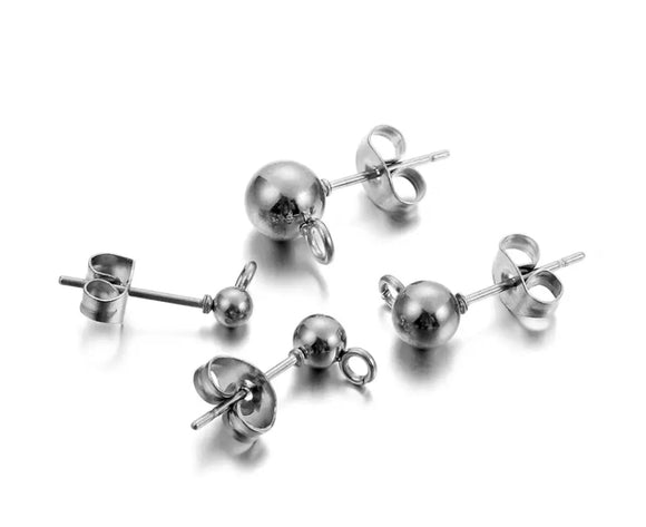 Stainless Steel Stud Post w Ring (10 pack)