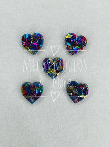 12mm Acrylic Earring Topper - Rainbow Chunky Glitter Heart