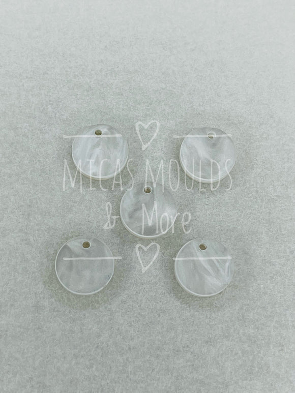 12mm Acrylic Earring Topper - White Marble Circle