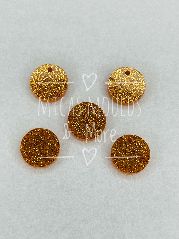 12mm Acrylic Earring Topper - Orange Glitter Circle