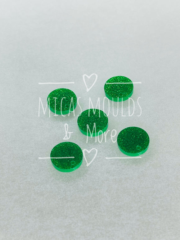 12mm Acrylic Earring Topper - Circle Green Glitter