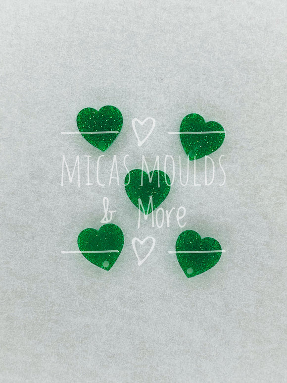 12mm Acrylic Earring Topper - Heart Green Glitter