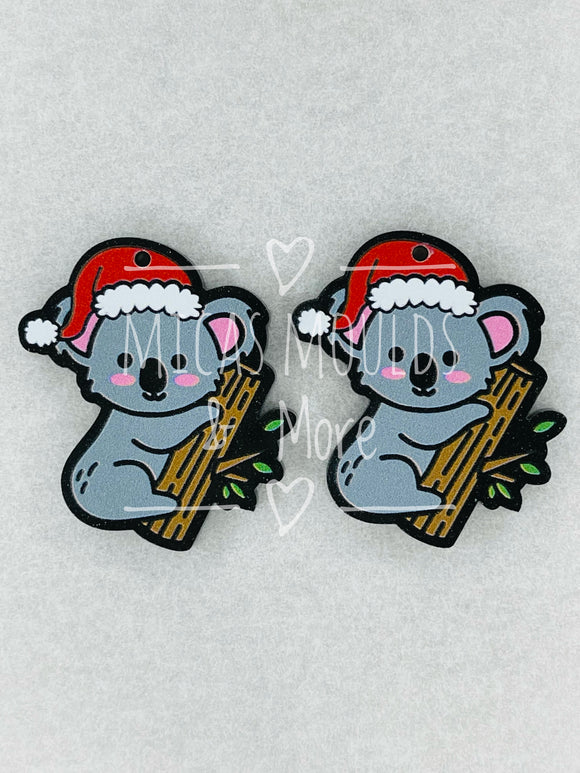 Acrylic Earring Components - Christmas Koala Black Glitter