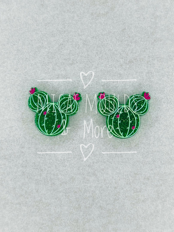 Acrylic Earring Studs - Cactus Green Glitter (4 Pack)