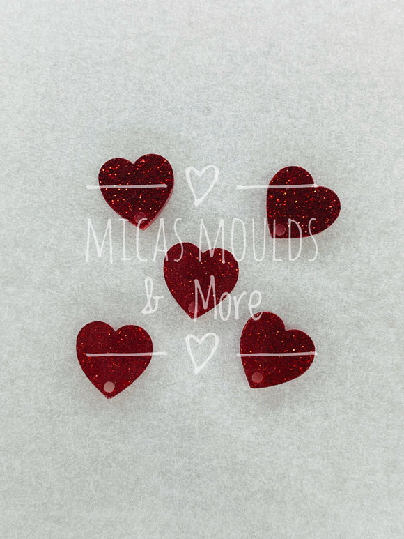 12mm Acrylic Earring Topper - Heart Red Glitter